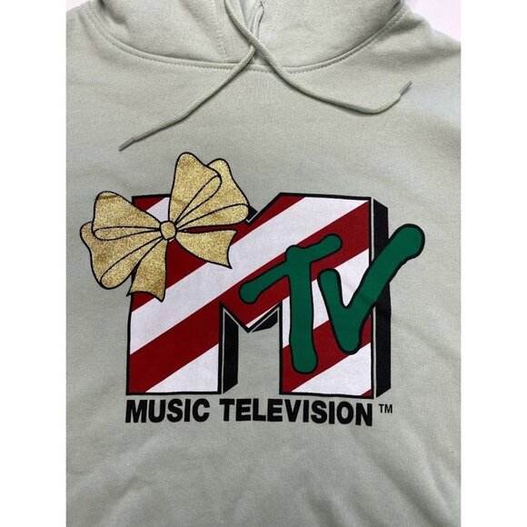 MTV Hoodie Sweatshirt Top Women's XL Green Seasonal‎ Holiday Drawstring NEW - Picture 6 of 9